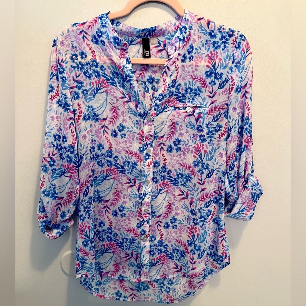 Kut from the Kloth Sheer Floral Cottagecore Blouse Small